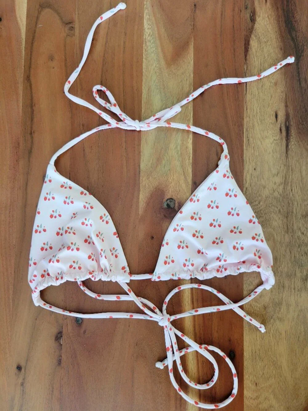 Frankies Bikinis Tia Baby Pink Strawberries Triangle Halter Tie Swim Top Bra L